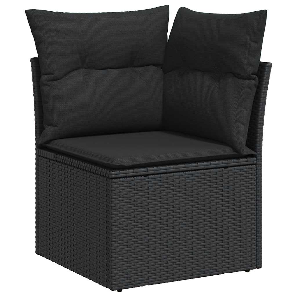 7-delige Loungeset met kussens poly rattan acacia zwart