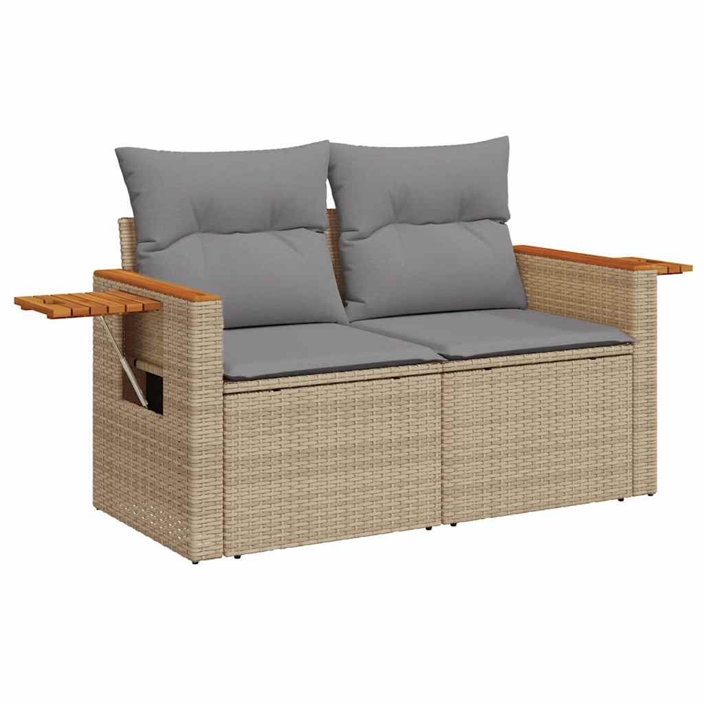 7-delige Loungeset met kussens poly rattan acacia beige