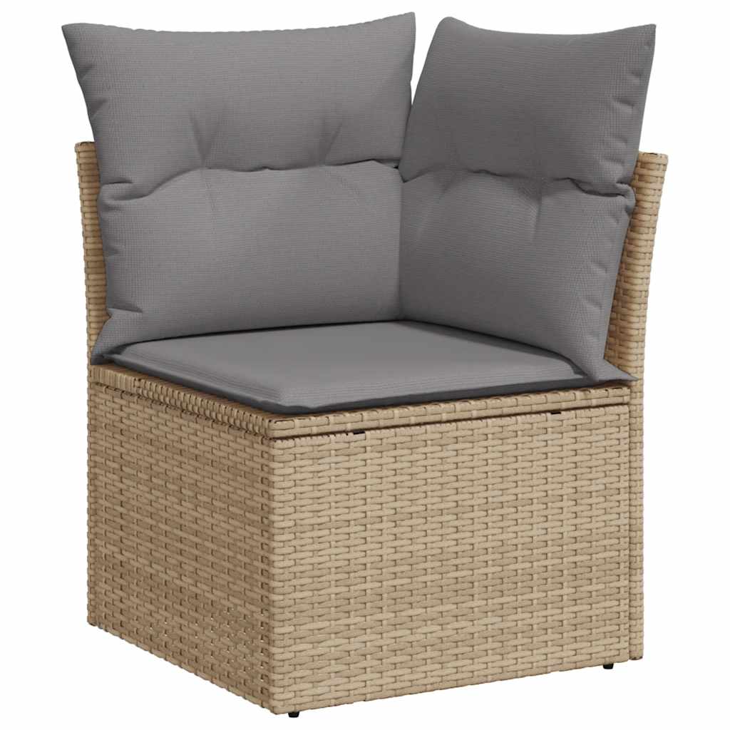 7-delige Loungeset met kussens poly rattan acacia beige