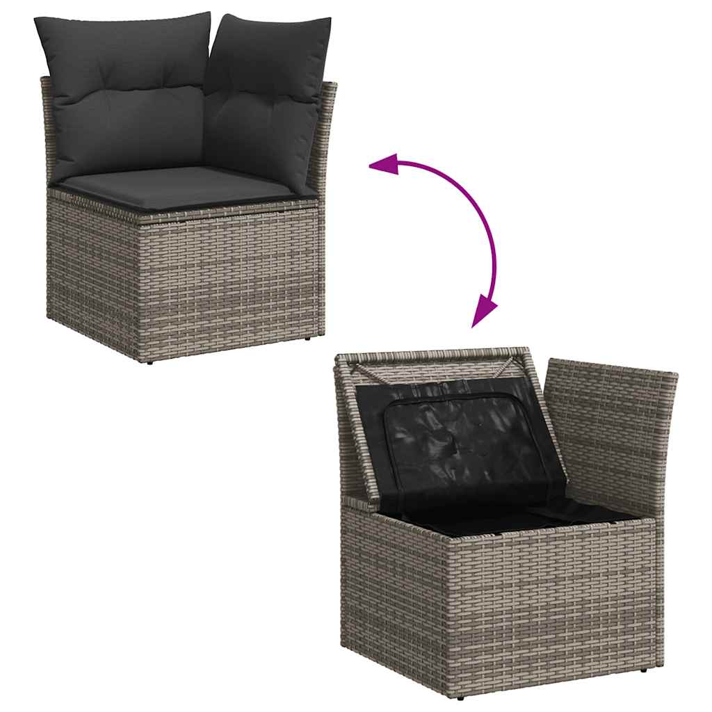 7-delige Loungeset met kussens poly rattan acacia grijs