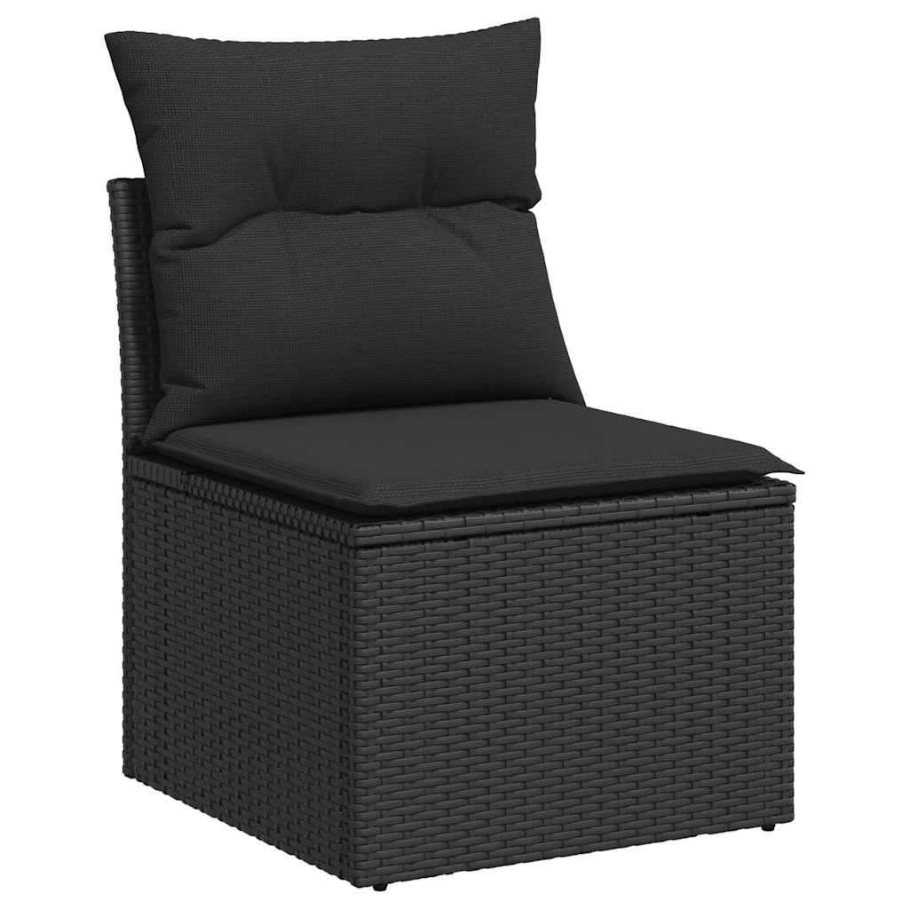 8-delige Loungeset met kussens poly rattan acacia zwart