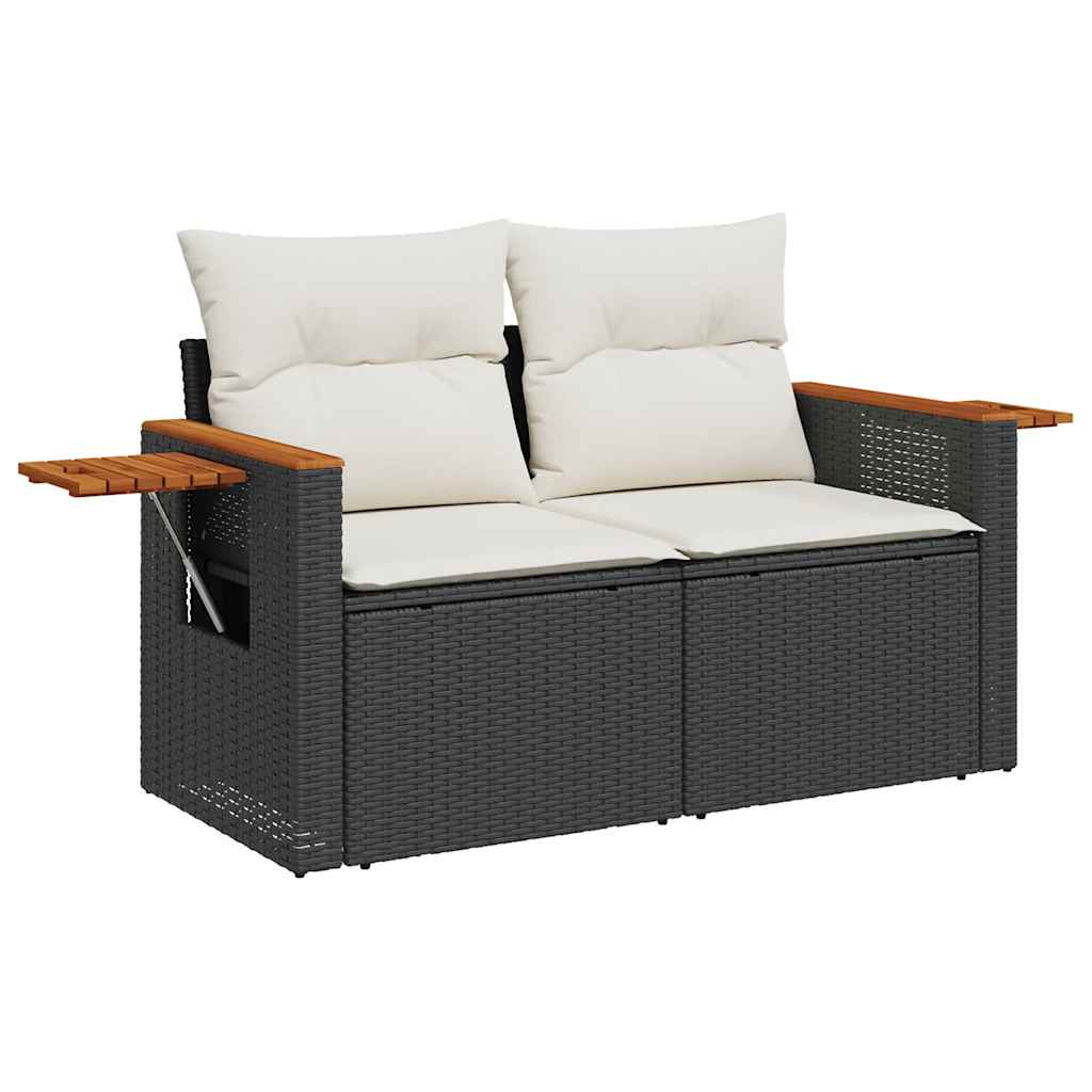 8-delige Loungeset met kussens poly rattan acacia zwart