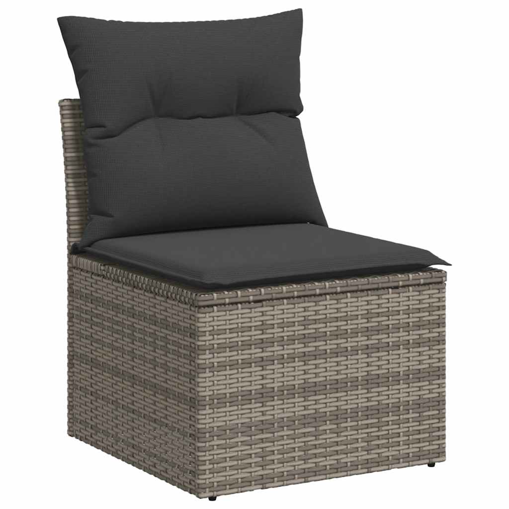 8-delige Loungeset met kussens poly rattan acacia grijs