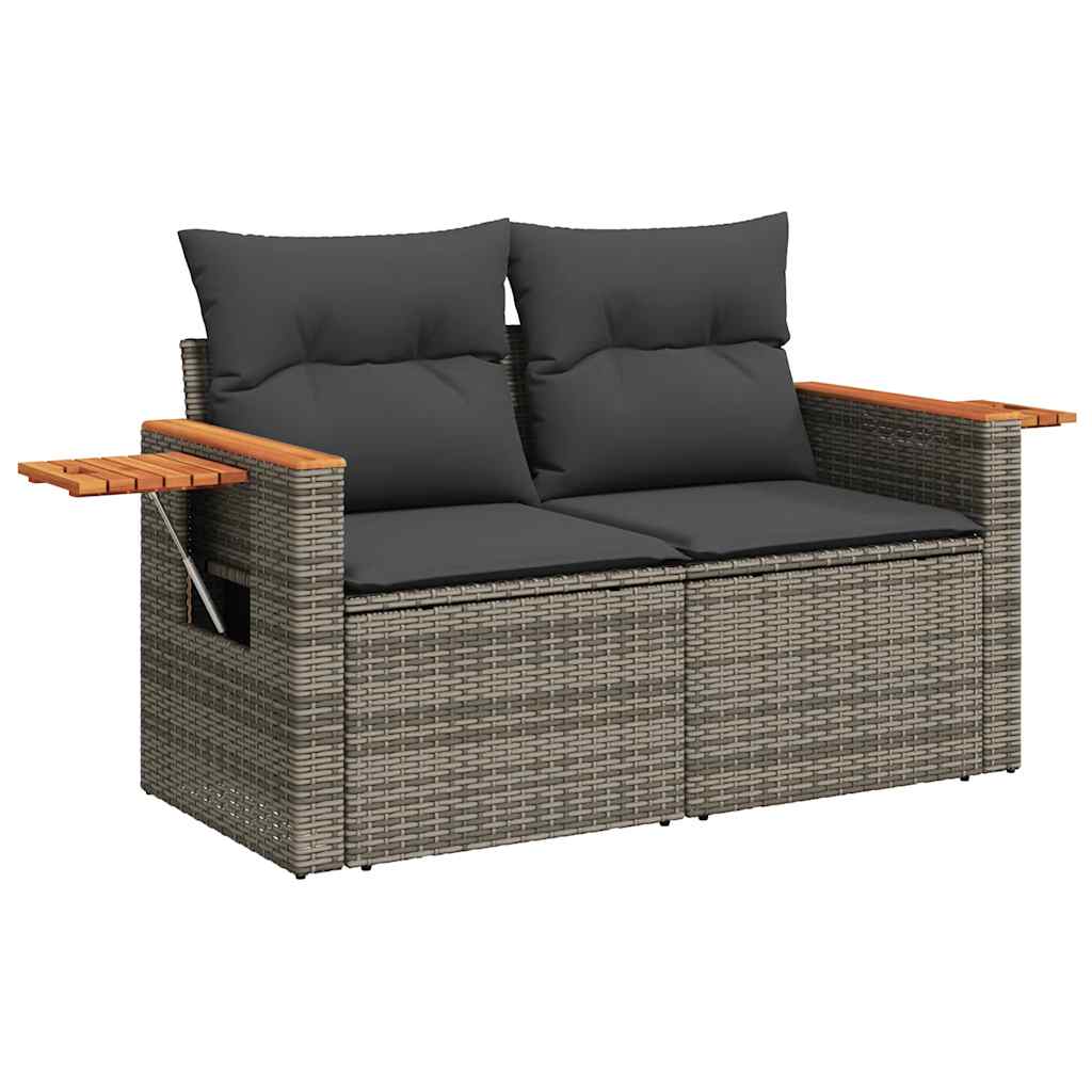 8-delige Loungeset met kussens poly rattan acacia grijs