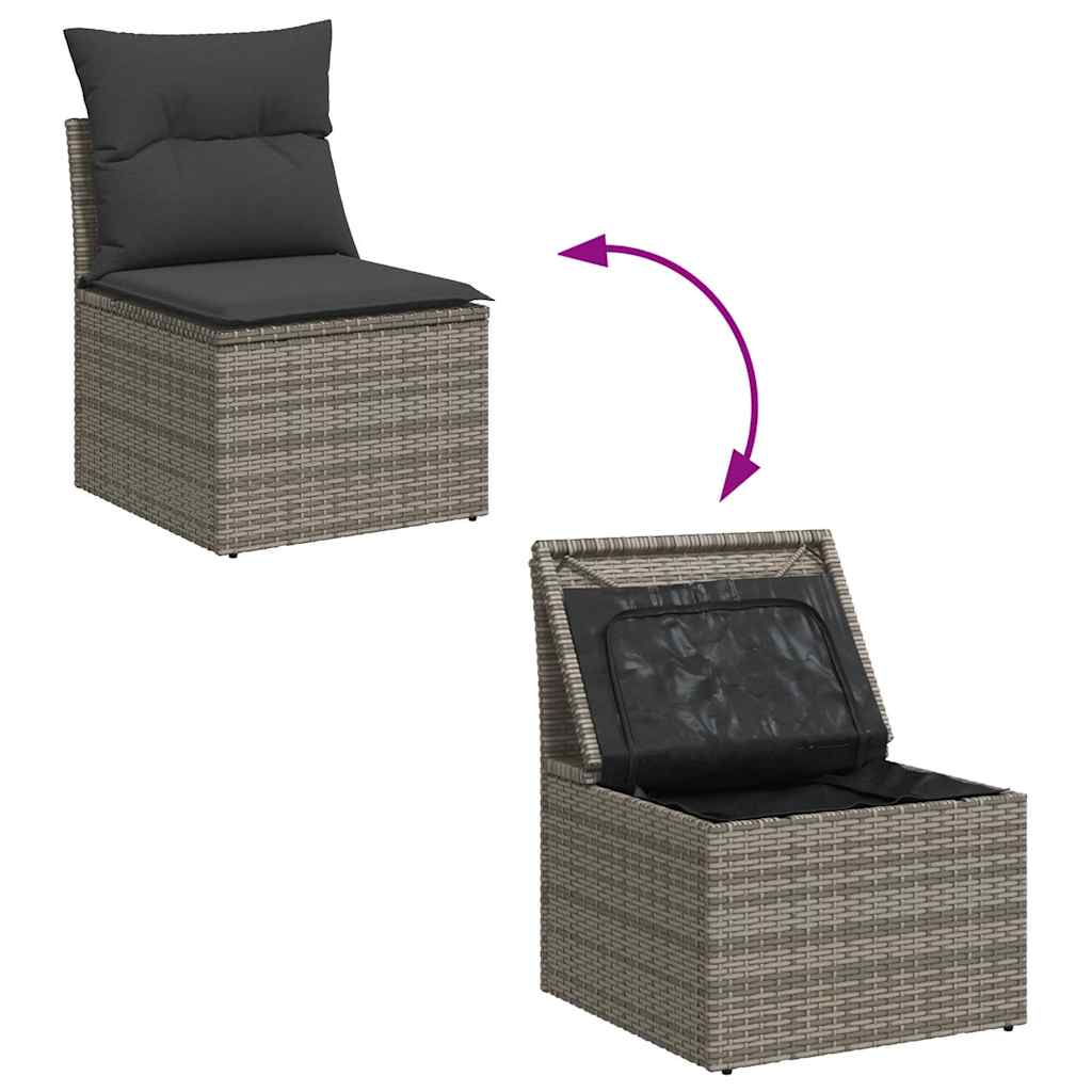 8-delige Loungeset met kussens poly rattan acacia grijs