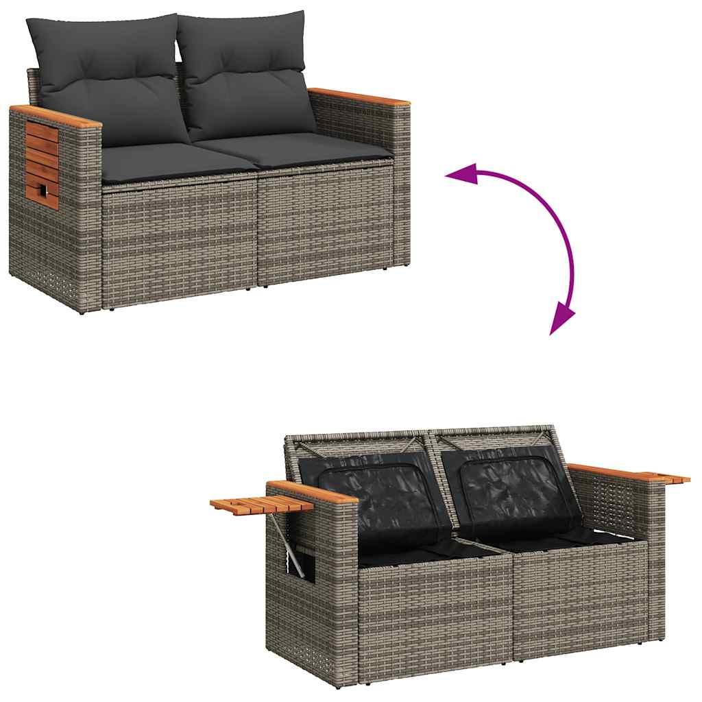 8-delige Loungeset met kussens poly rattan acacia grijs