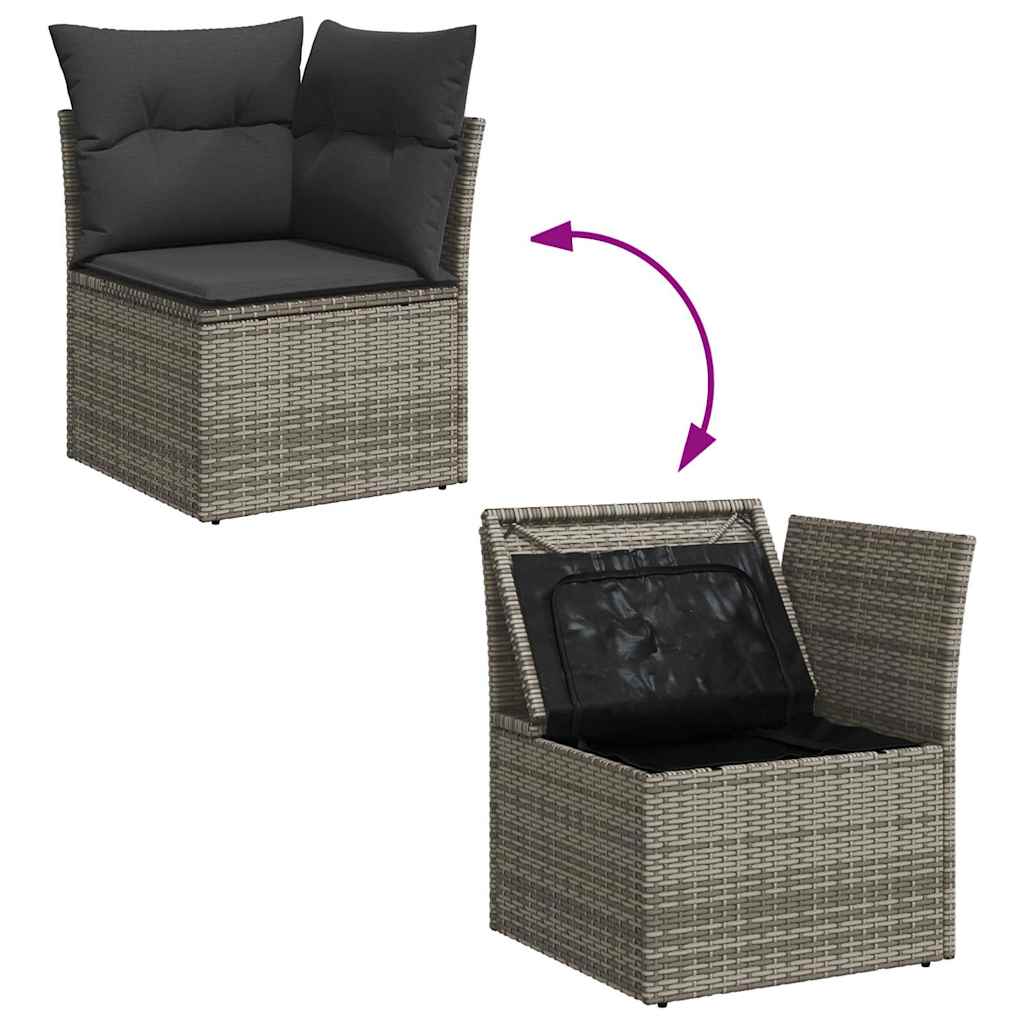 8-delige Loungeset met kussens poly rattan acacia grijs