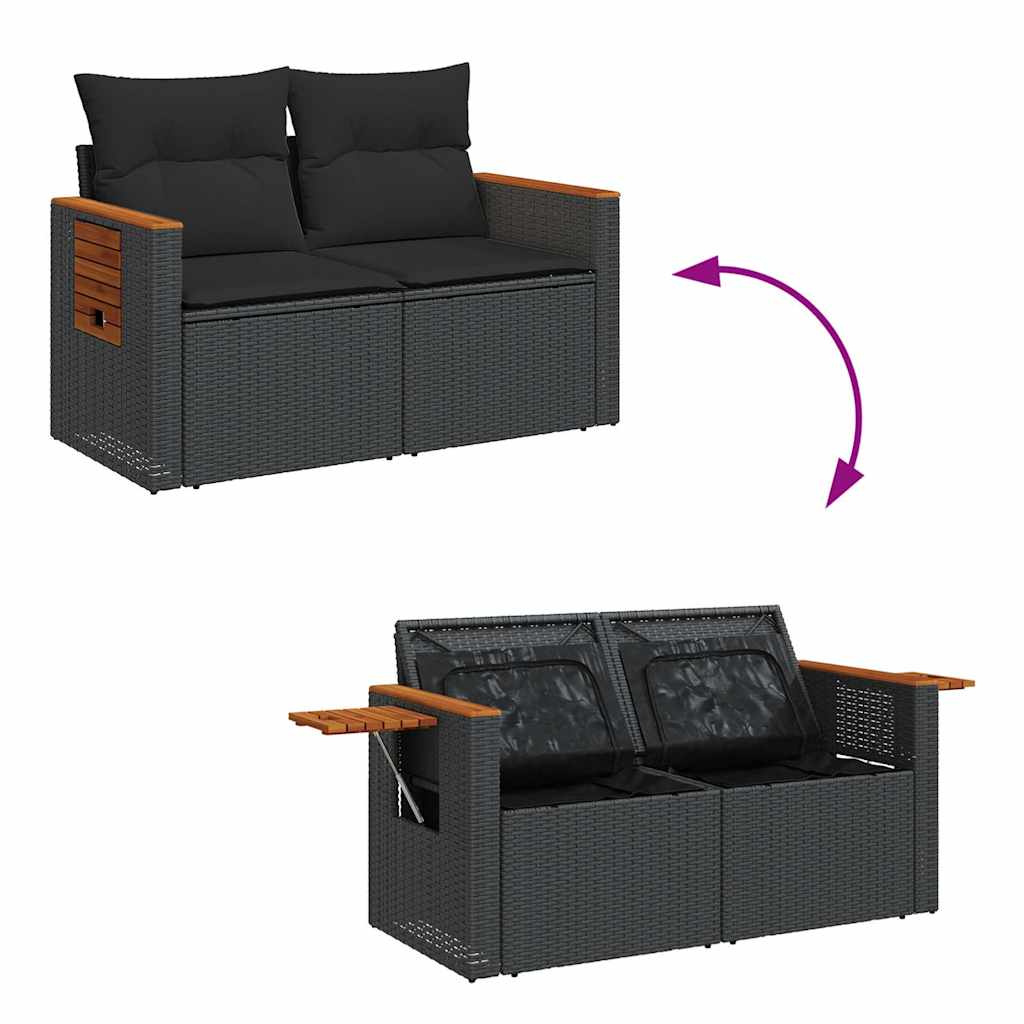 9-delige Loungeset met kussens poly rattan acacia zwart