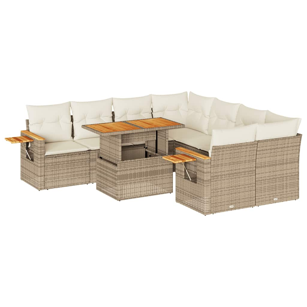 9-delige Loungeset met kussens poly rattan acacia beige