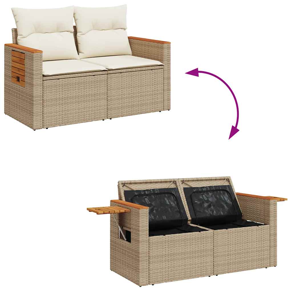 9-delige Loungeset met kussens poly rattan acacia beige