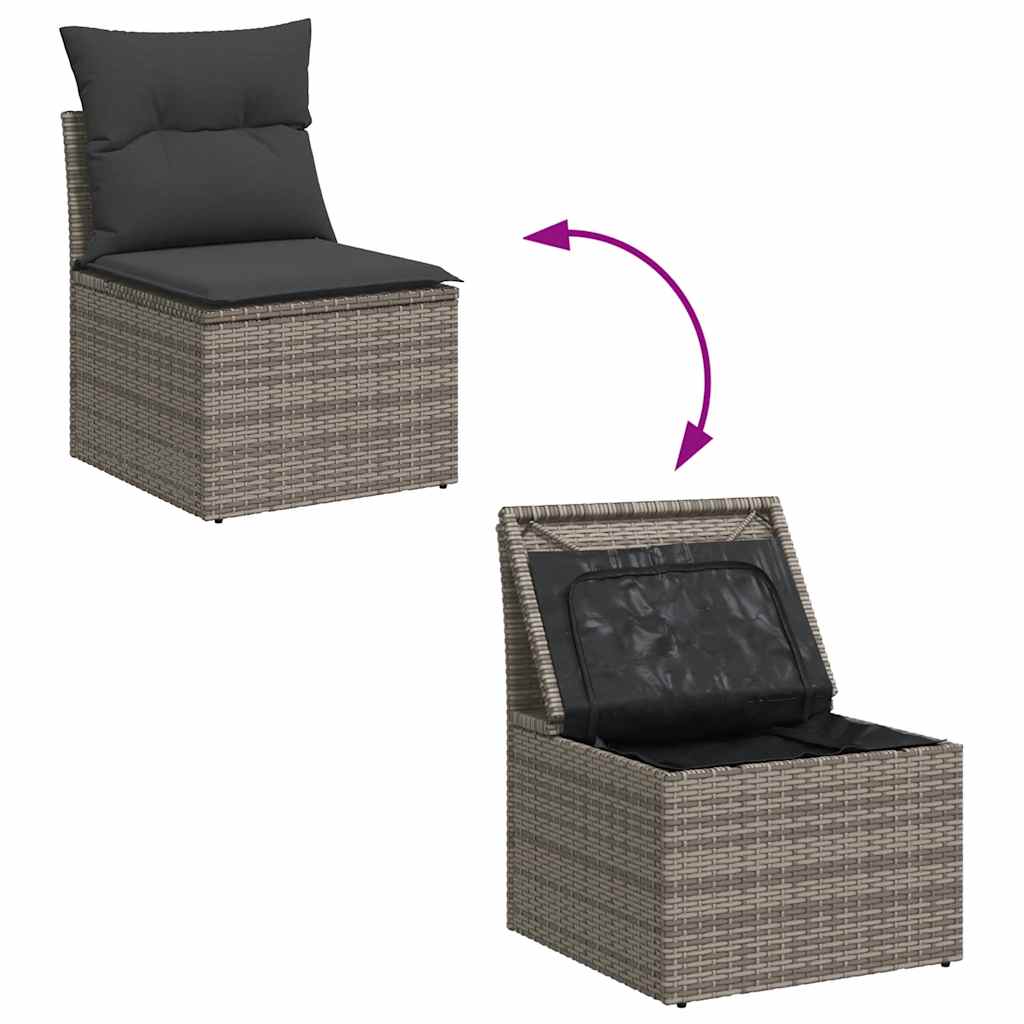 9-delige Loungeset met kussens poly rattan acacia grijs