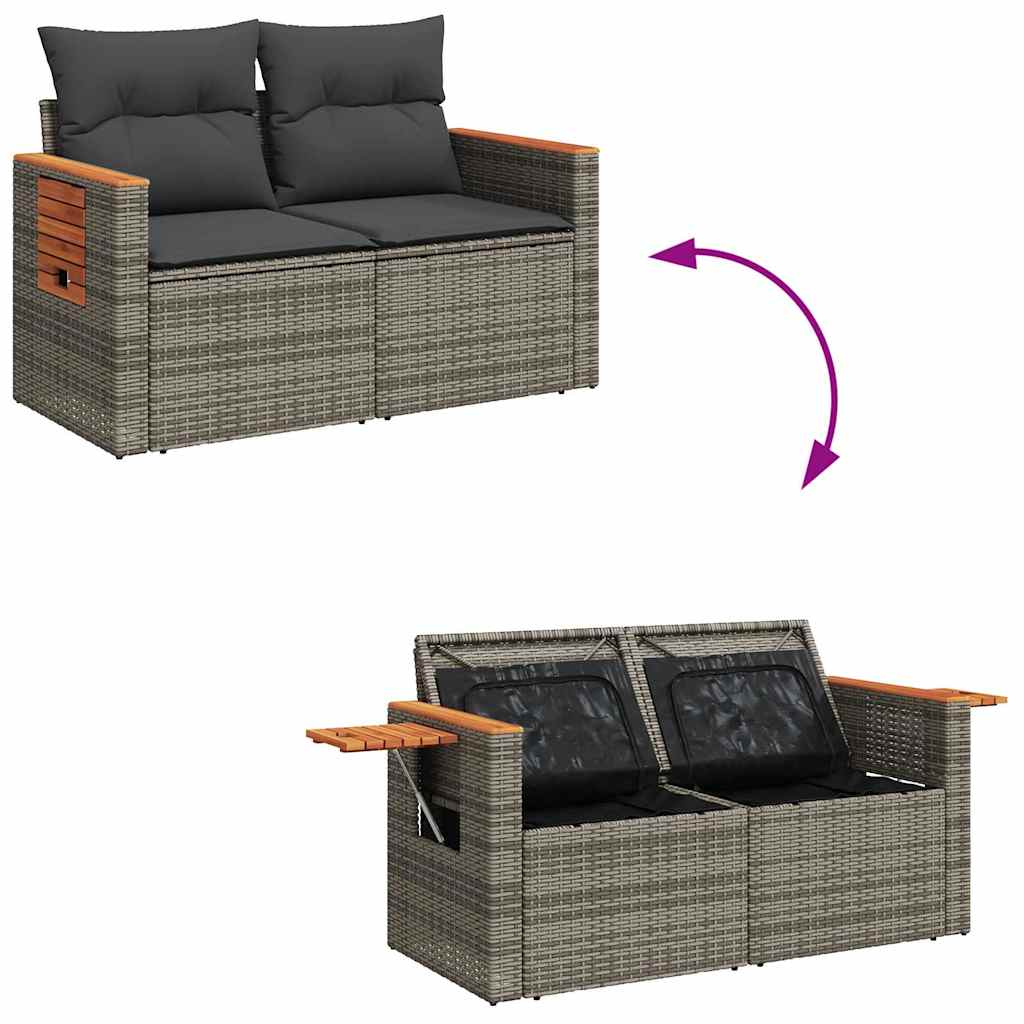 9-delige Loungeset met kussens poly rattan acacia grijs