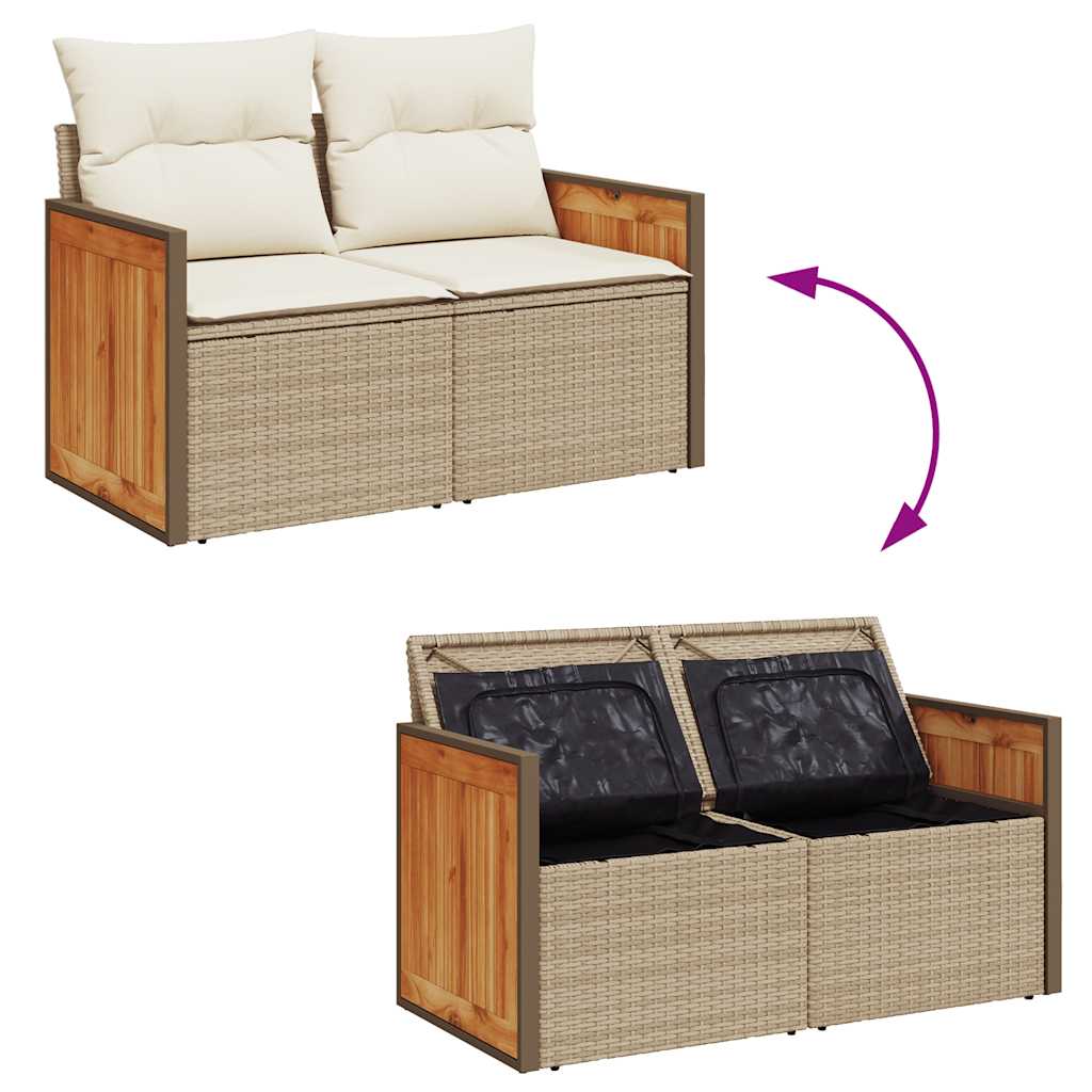 10-delige Loungeset met kussens poly rattan acacia beige