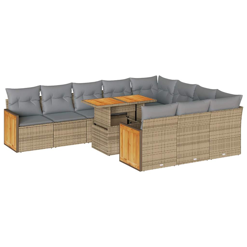 11-delige Tuinset met kussens poly rattan acacia beige