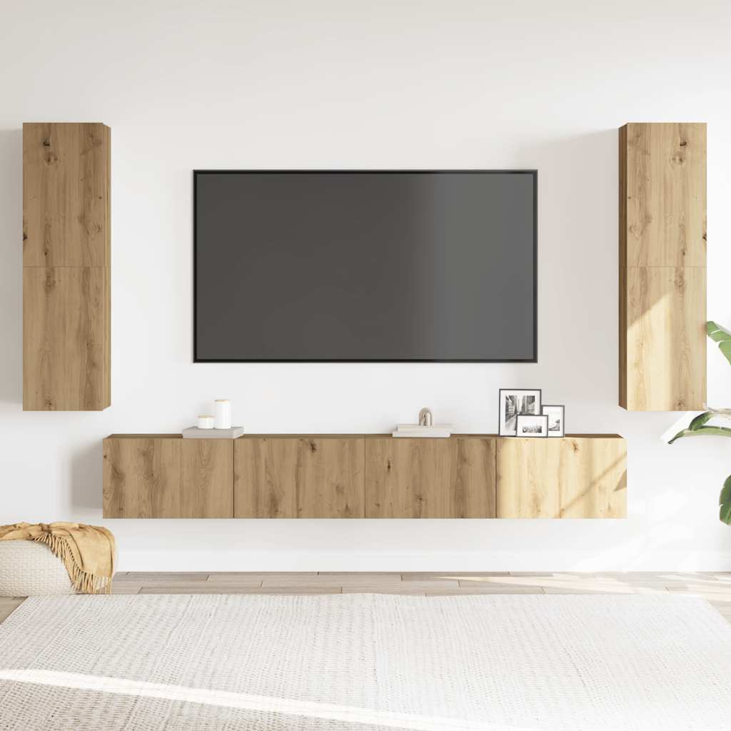 Tv-wandkasten 4 st bewerkt hout artisanaal eikenkleurig