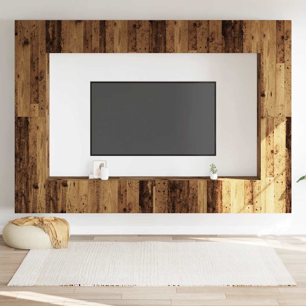 Tv-wandkasten 8 st bewerkt hout oud houtkleurig