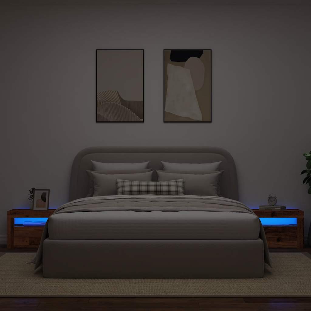 Nachtkastjes 2 st met LED's 60x35x40 cm oud houtkleurig