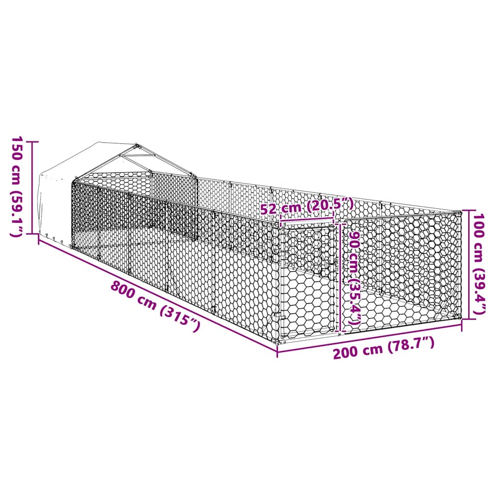 Hondenkennel met ren 8x2x1,5 m gegalvaniseerd staal