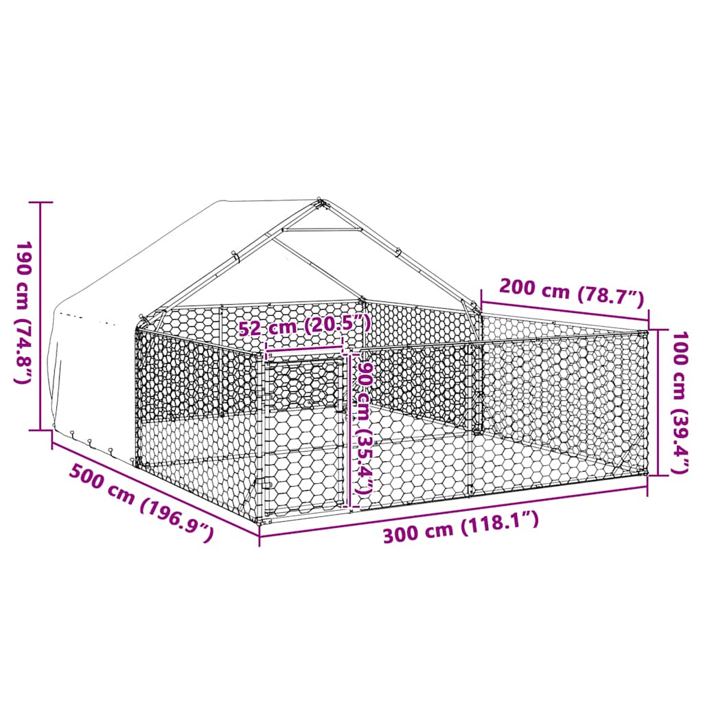 Hondenkennel met ren 5x3x1,9 m gegalvaniseerd staal