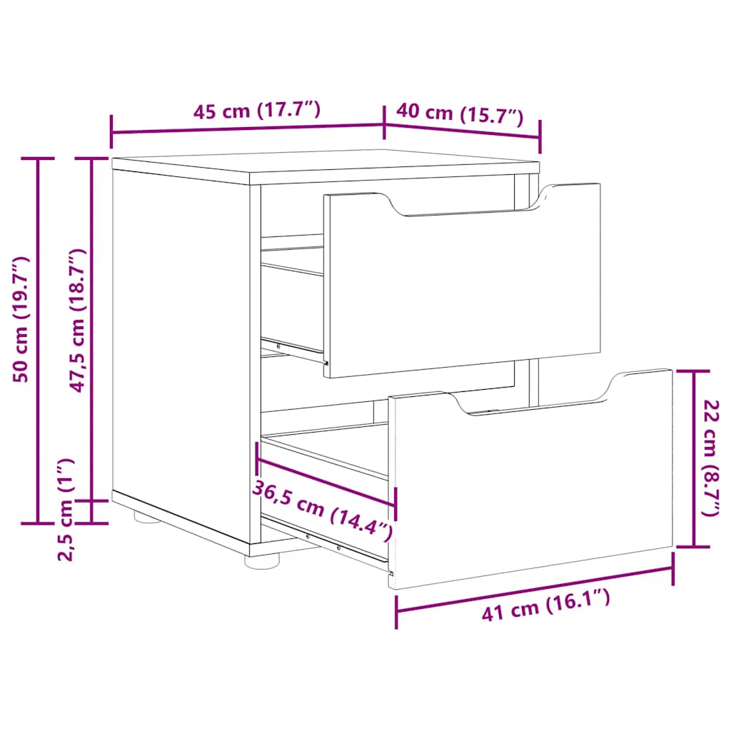 Nachtkastje VISNES 45x40x50 cm spaanplaat wit