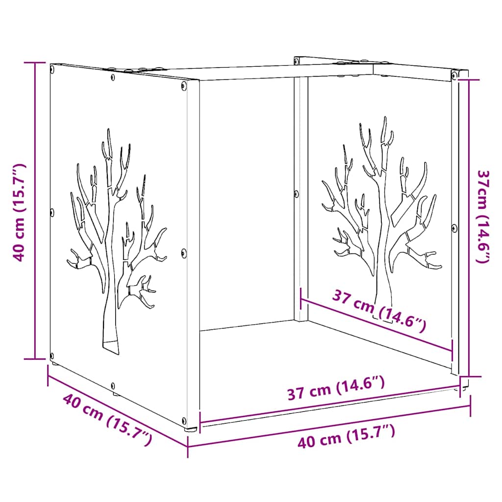Brandhoutrek 40x40x40 cm koudgewalst staal wit