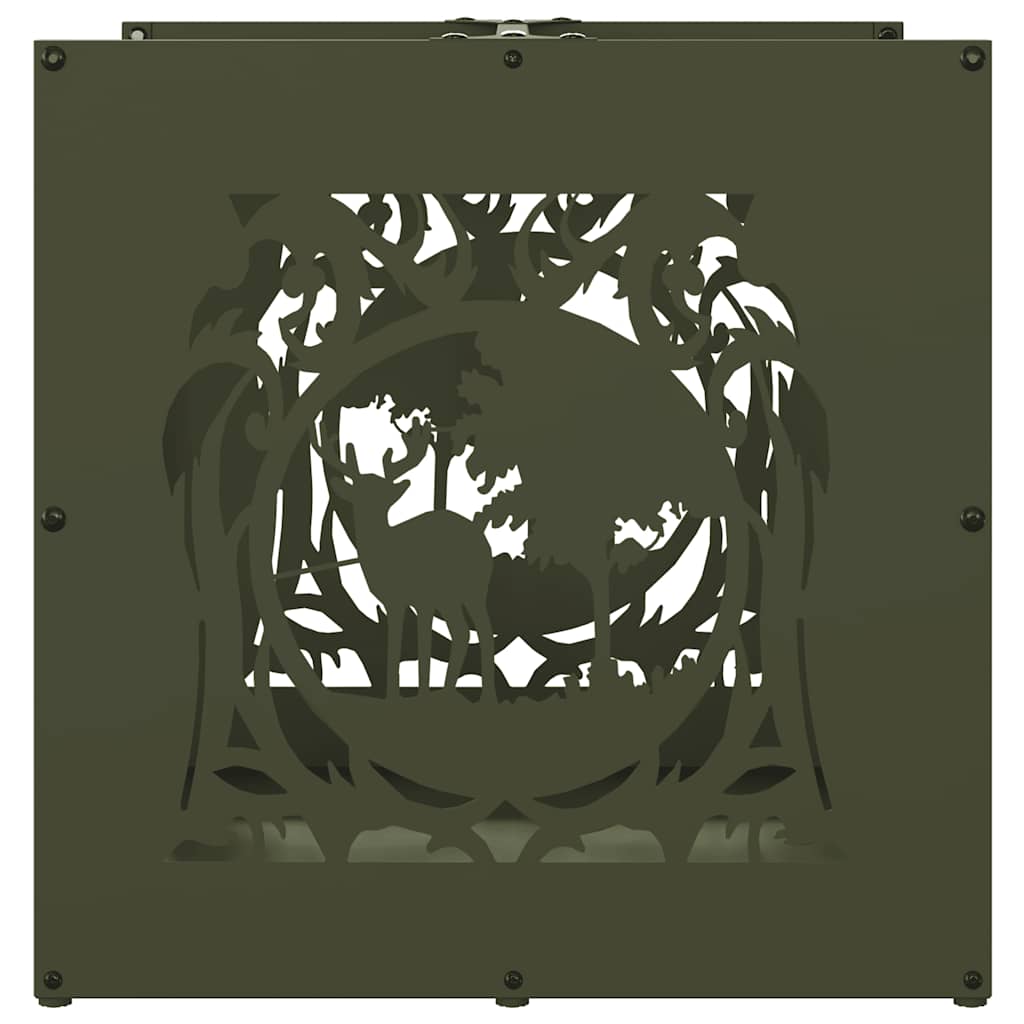 Brandhoutrek 40x40x40 cm koudgewalst staal olijfgroen