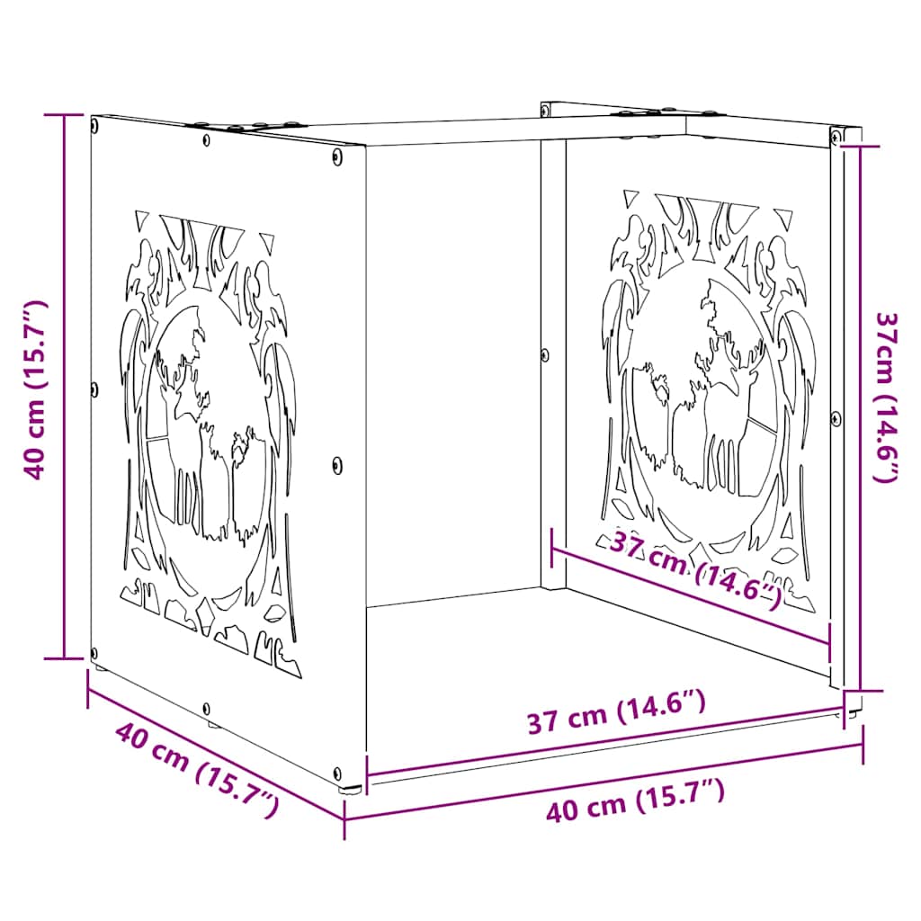 Brandhoutrek 40x40x40 cm roestvrij staal