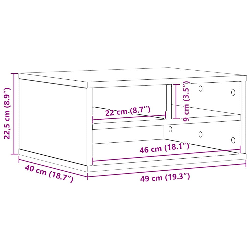 Printerstand Zwart eiken 49 x 40 x 22.5 cm Bewerkt hout