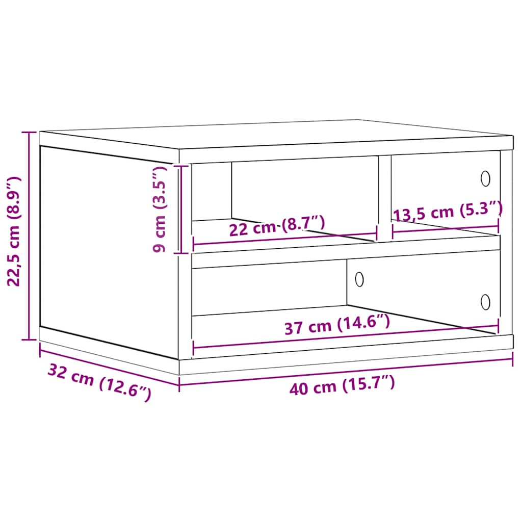 Printerstand met opslag Oud hout 40 x 32 x 22.5 cm Bewerkt hout