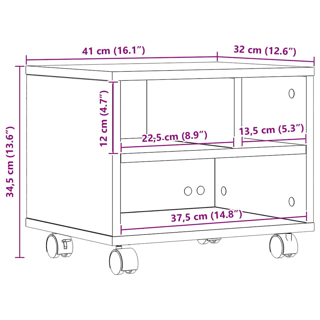 Printerstand met opslag Oud hout 41 x 32 x 33.5 cm Bewerkt hout