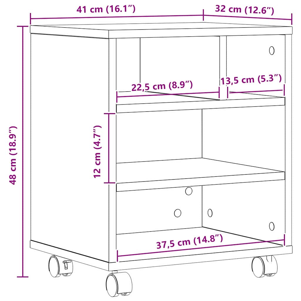 Printerstand Zwart Eiken 41 x 32 x 48 cm Bewerkt hout