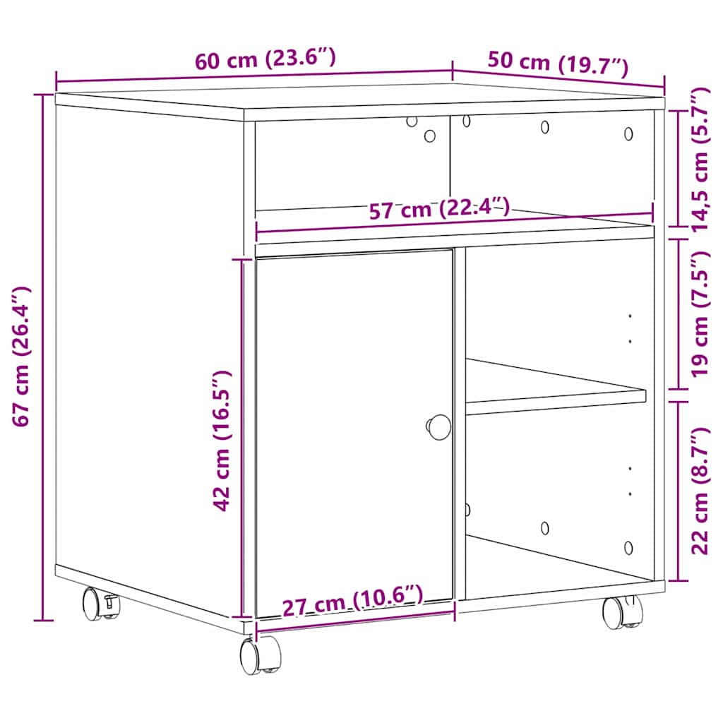 Printerstand Zwart eiken 60 x 50 x 67 cm Bewerkt hout