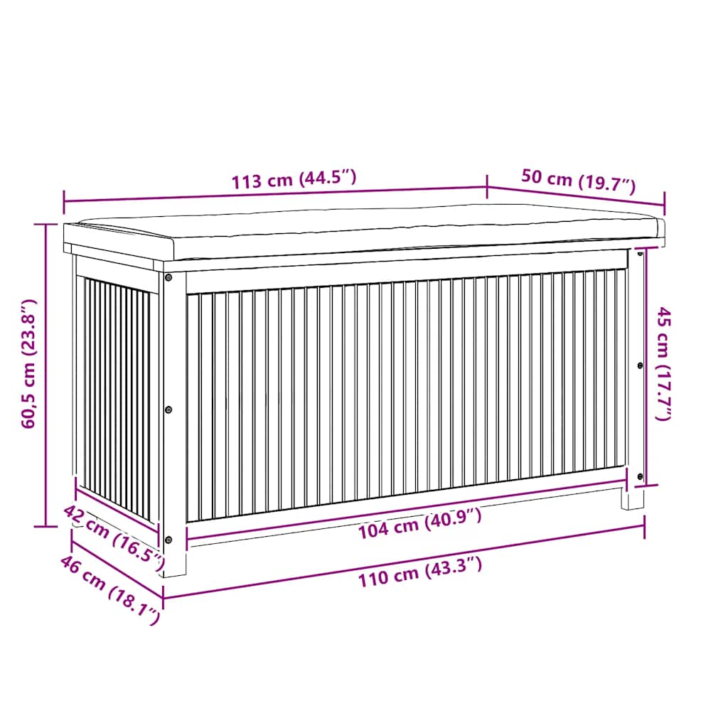 Opbergbox Voor Buiten 113X50X60,5 Cm Massief Acaciahout 113 x 50 x 60.5 cm Crèmewit
