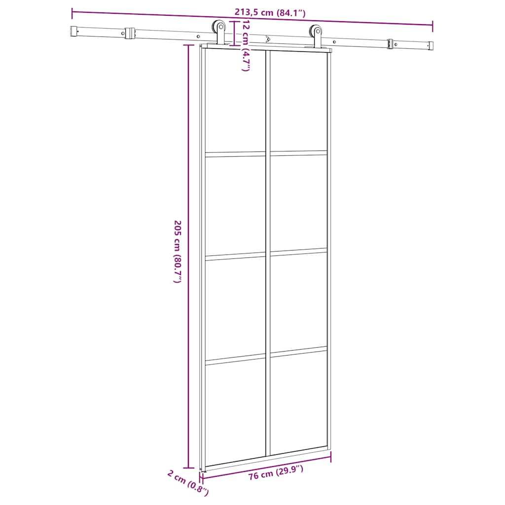 Schuifdeur met beslag 76x205 cm ESG-glas en aluminium