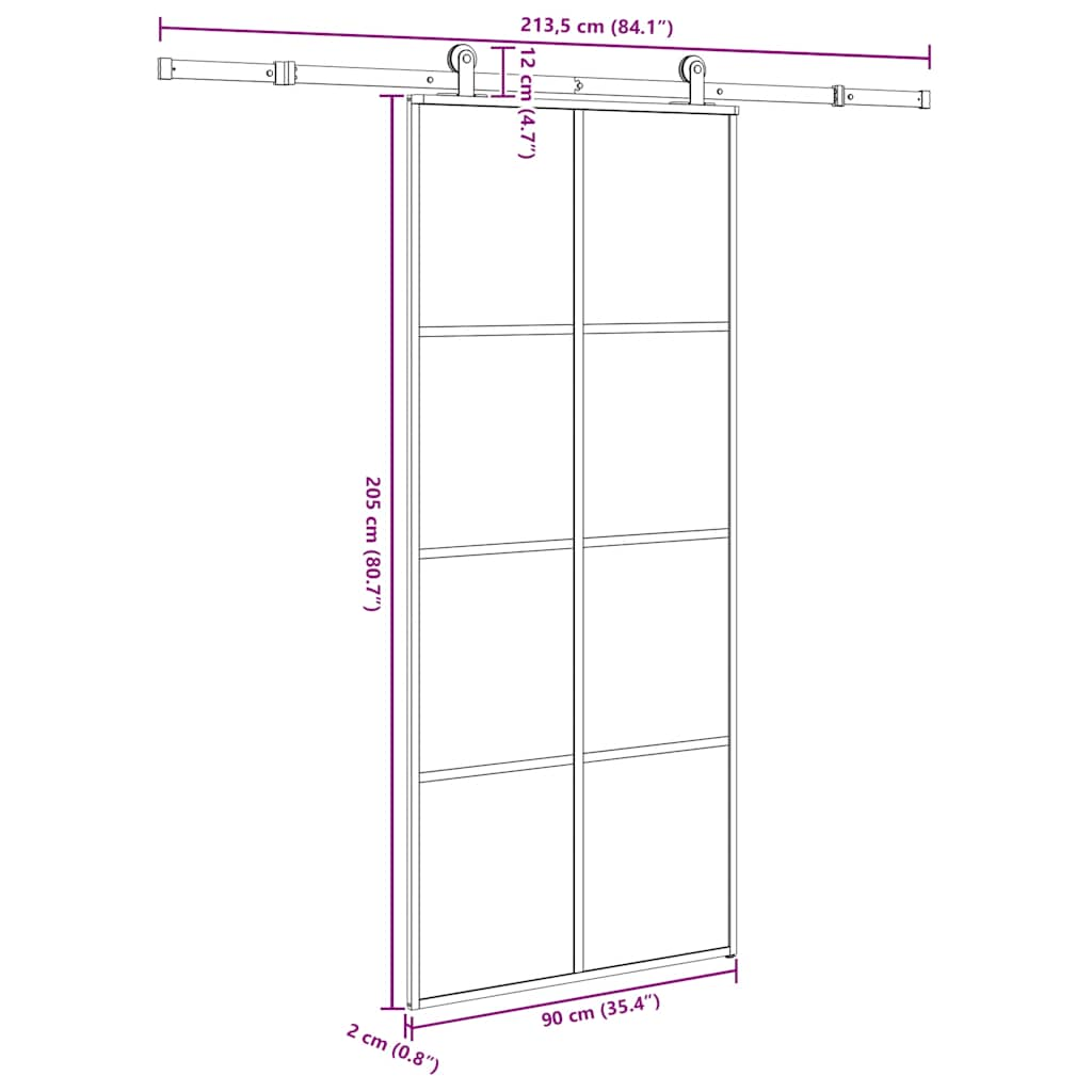 Schuifdeur met beslag 90x205 cm ESG-glas en aluminium