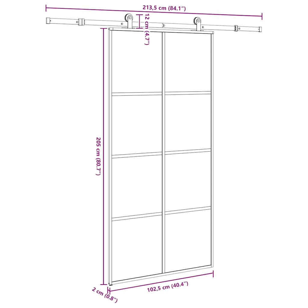 Schuifdeur met beslag 102,5x205 cm ESG-glas en aluminium