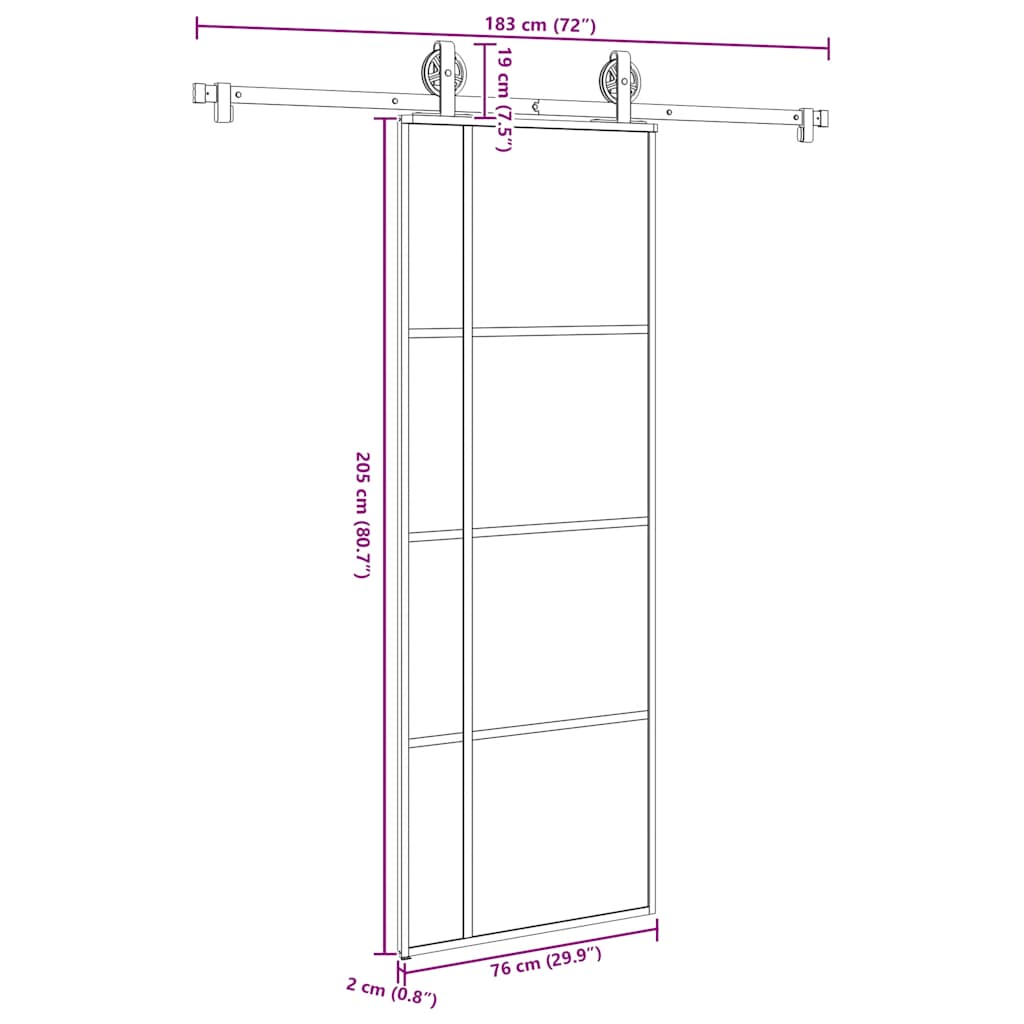 Schuifdeur met beslag 76x205 cm ESG-glas en aluminium