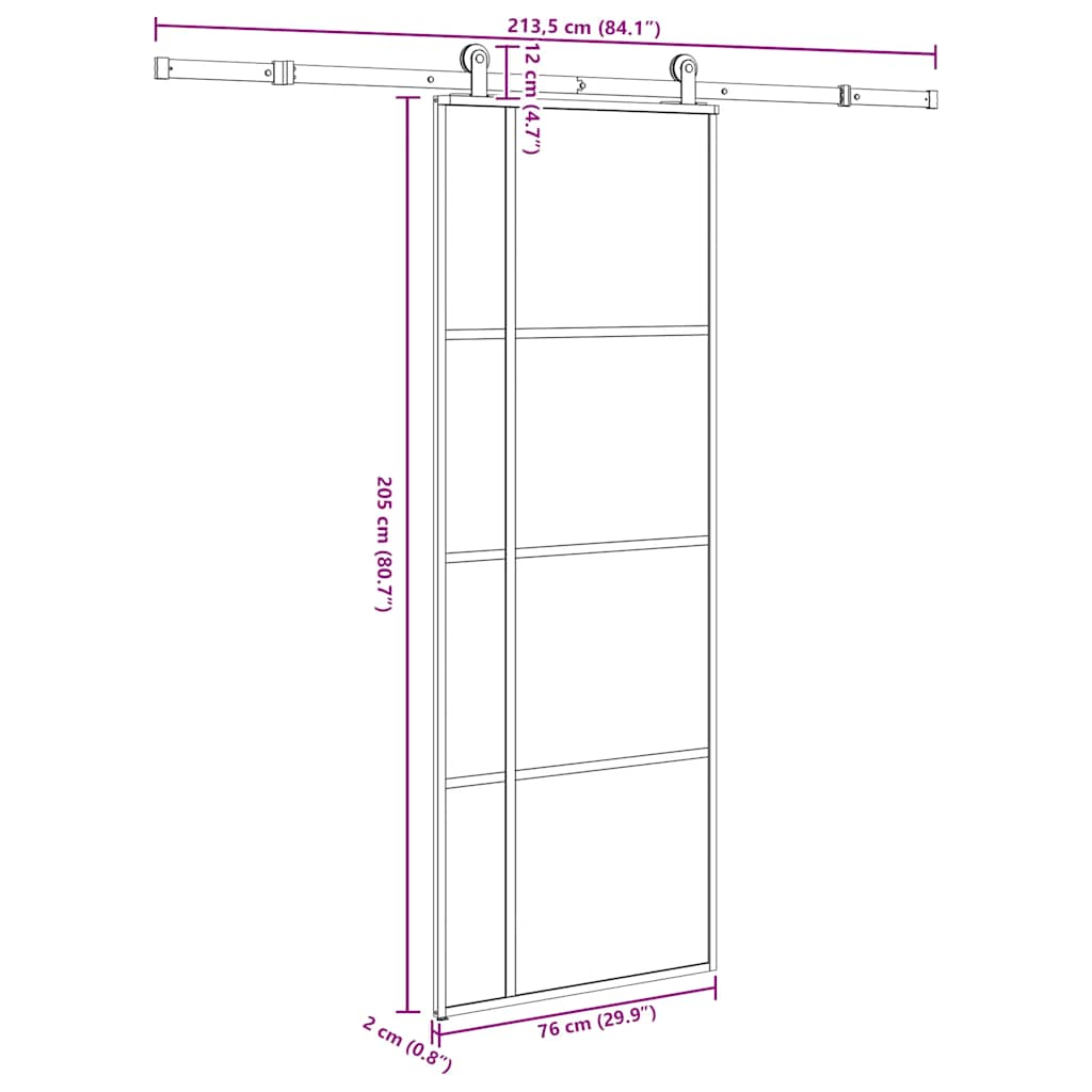 Schuifdeur met beslag 76x205 cm ESG-glas en aluminium