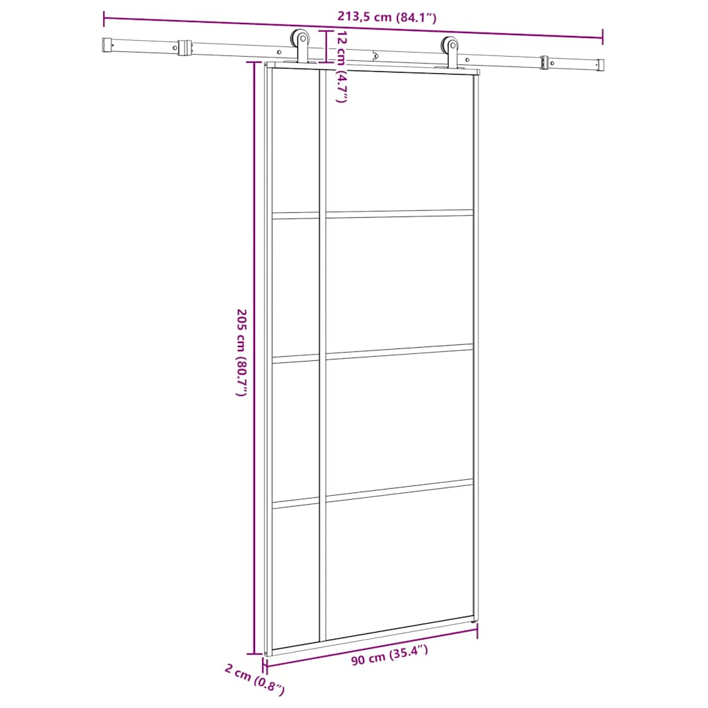 Schuifdeur met beslag 90x205 cm ESG-glas en aluminium