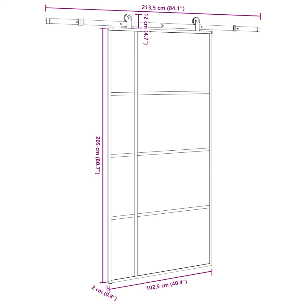 Schuifdeur met beslag 102,5x205 cm ESG-glas en aluminium