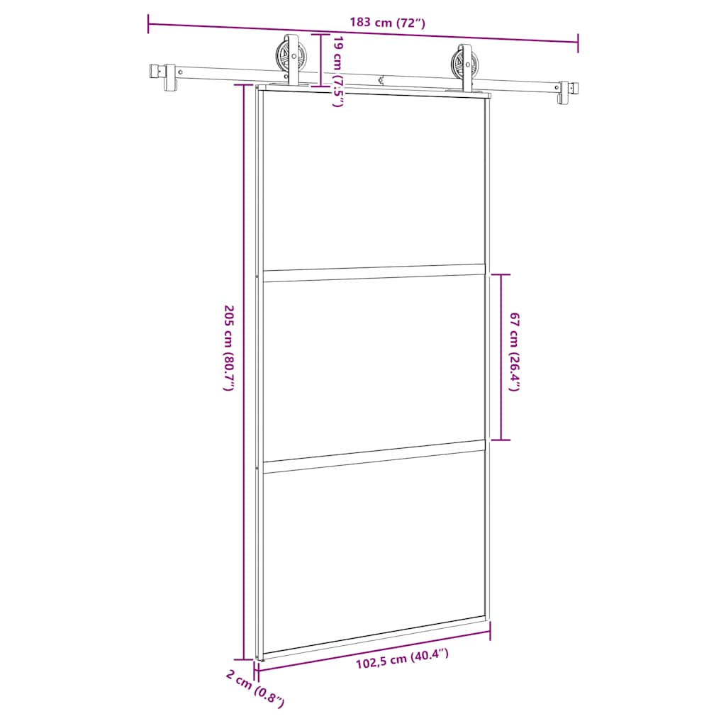 Schuifdeur met beslag 102,5x205 cm gehard glas en aluminium