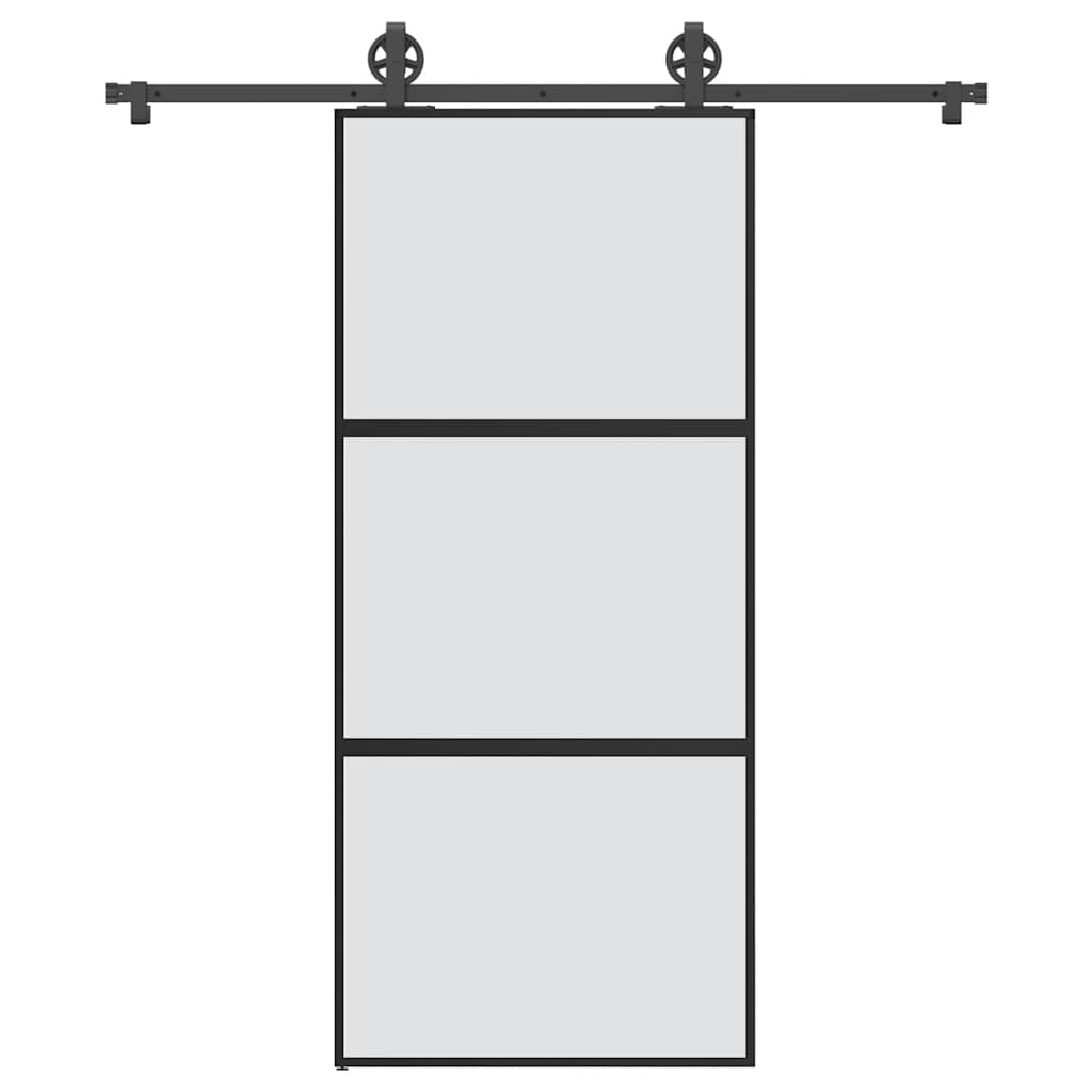 Schuifdeur met beslag 90x205 cm gehard glas en aluminium