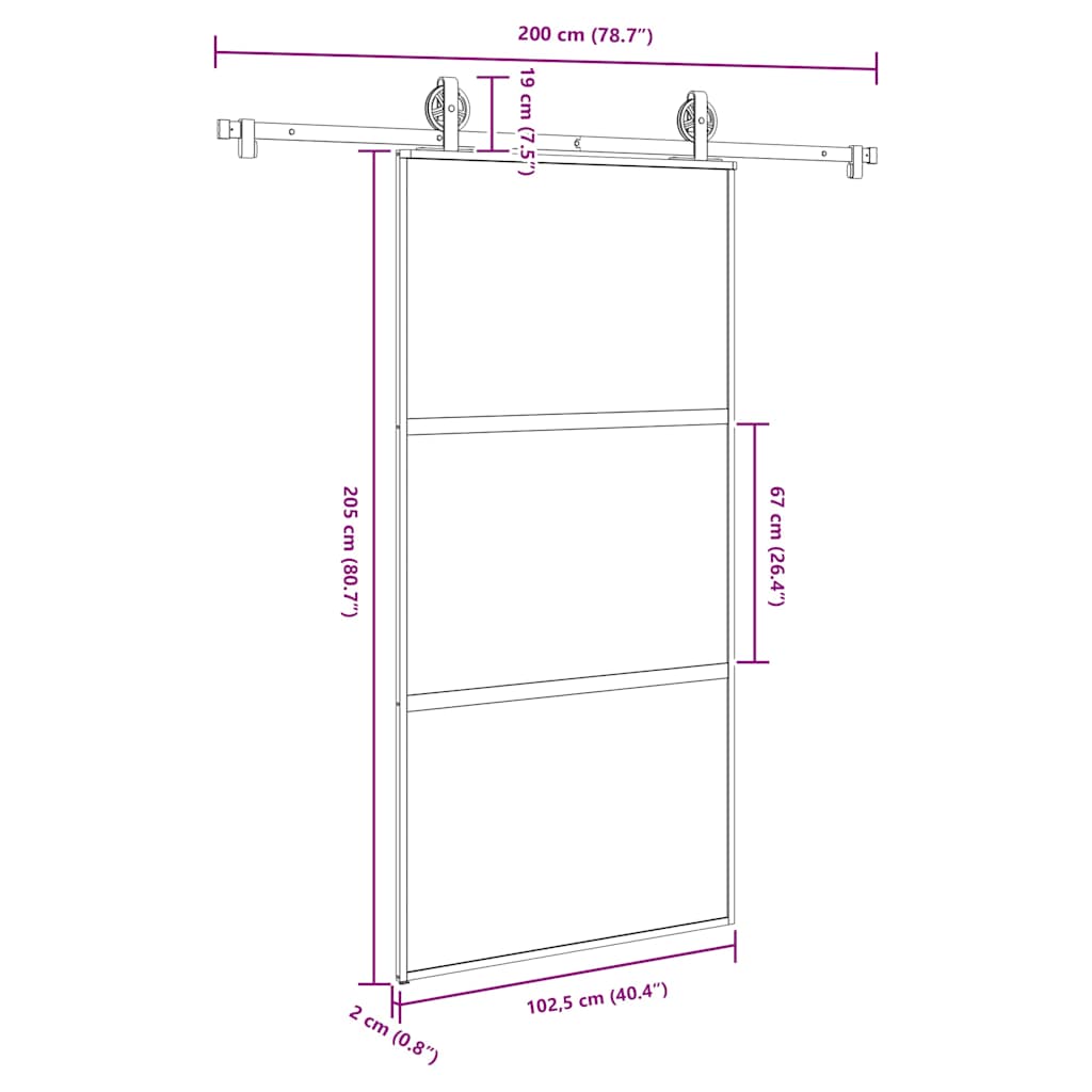 Schuifdeur met beslag 102,5x205 cm gehard glas en aluminium