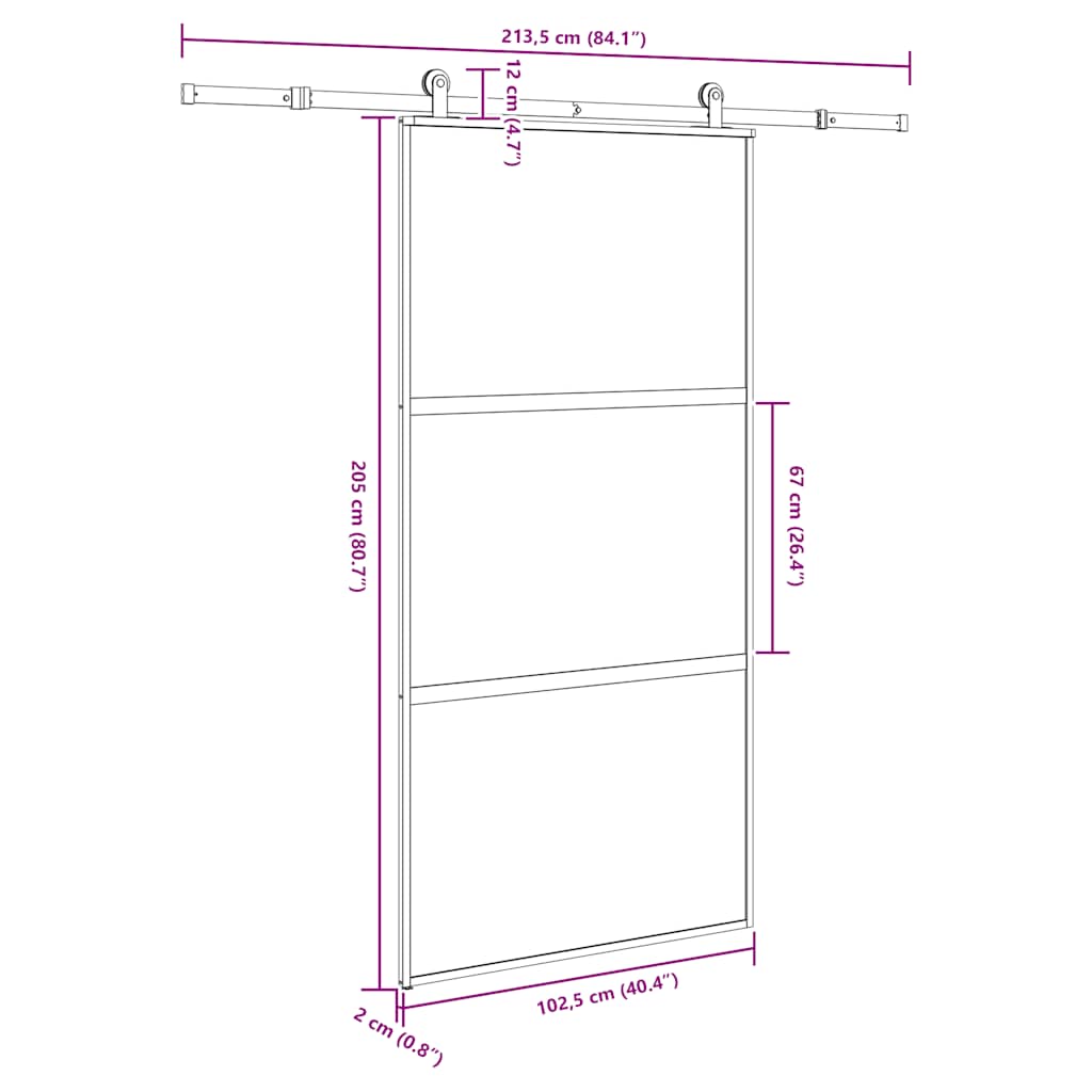 Schuifdeur met beslag 102,5x205 cm gehard glas en aluminium