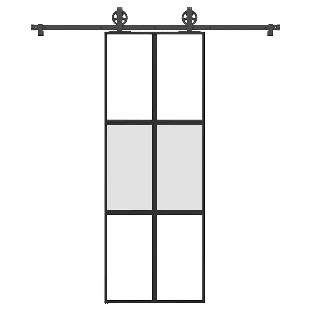 Schuifdeur met beslag 76x205 cm gehard glas en aluminium