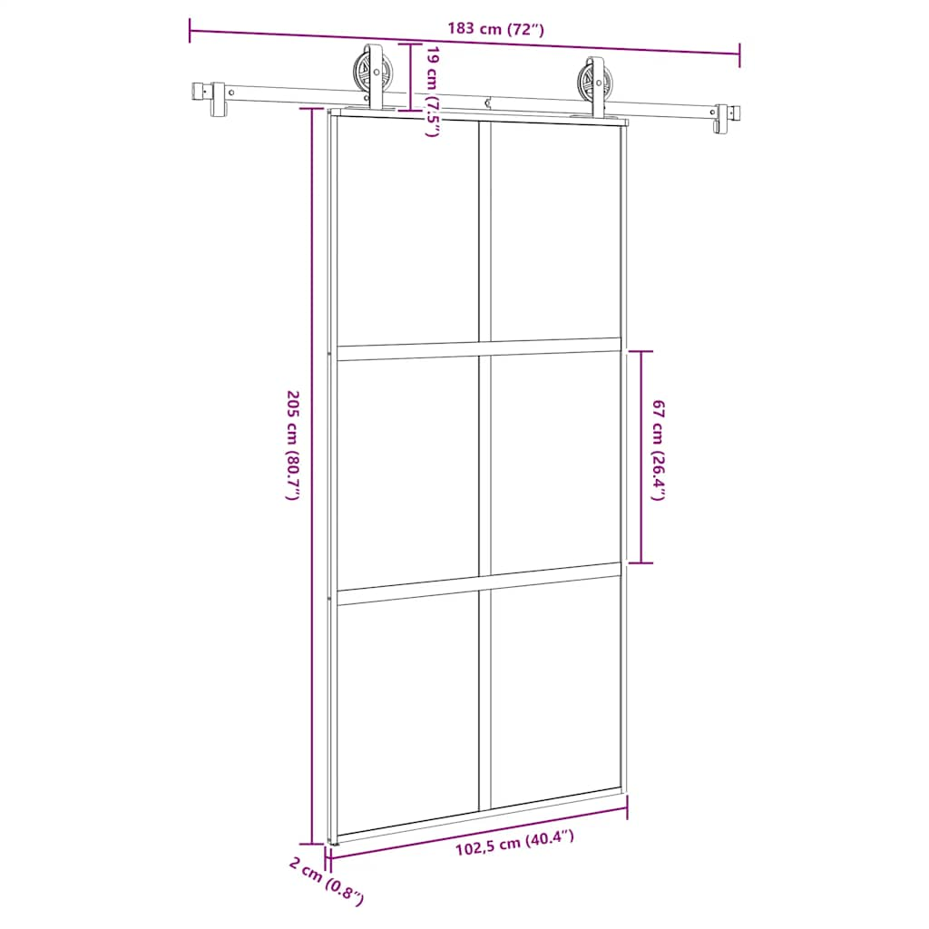 Schuifdeur met beslag 102,5x205 cm gehard glas en aluminium