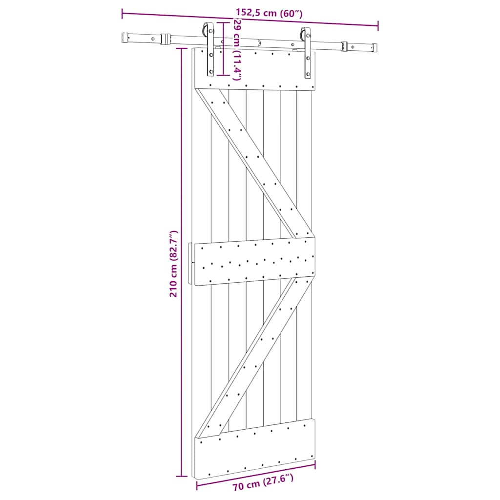 Schuifdeur met beslag 70x210 cm massief grenenhout