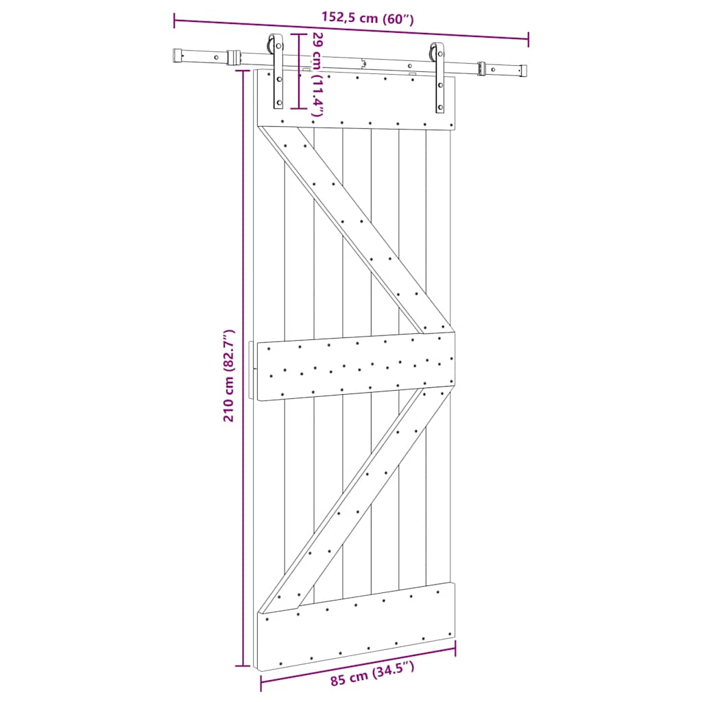 Schuifdeur met beslag 85x210 cm massief grenenhout