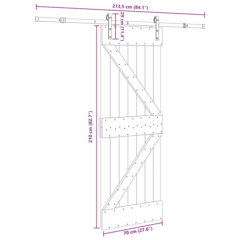 Schuifdeur met beslag 70x210 cm massief grenenhout