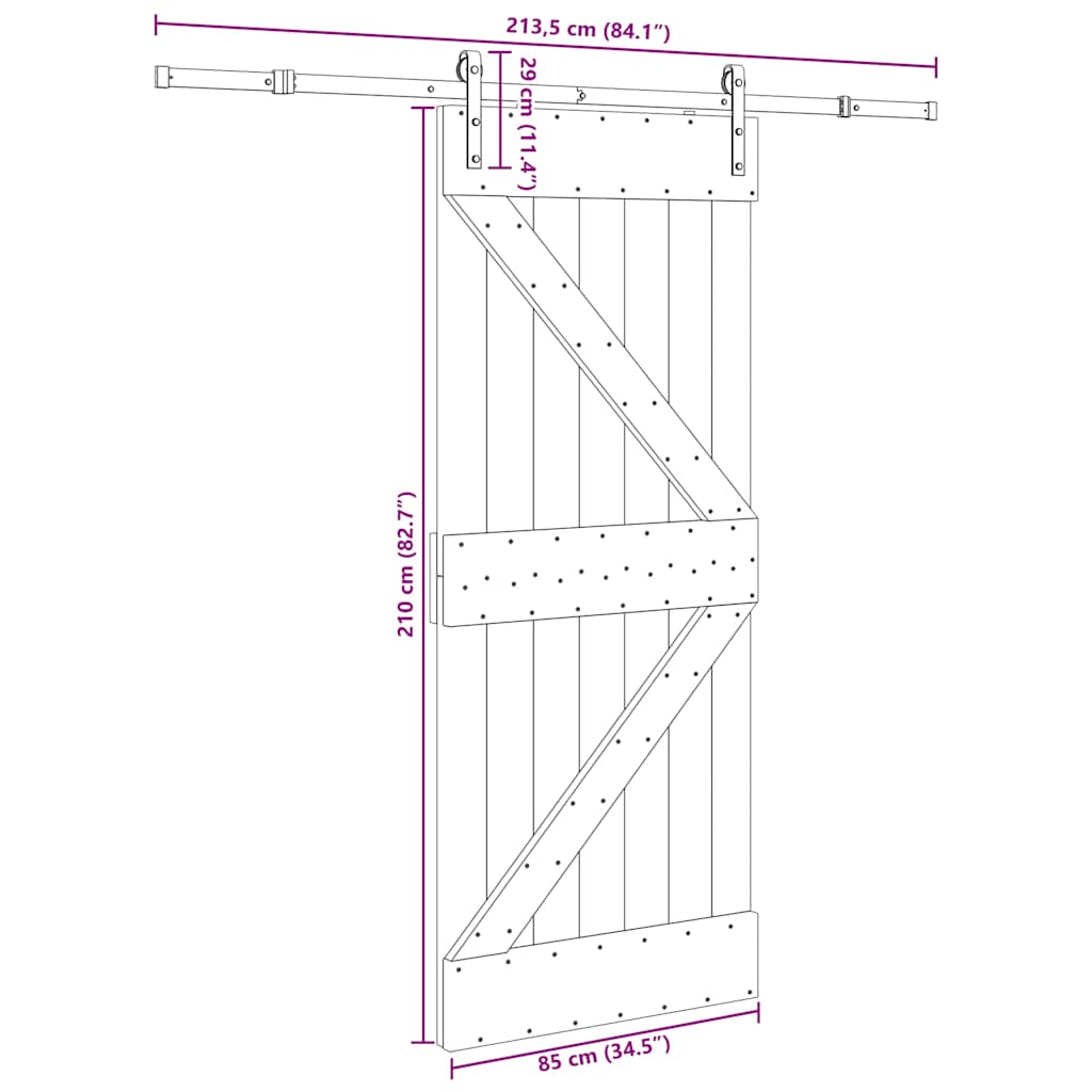 Schuifdeur met beslag 85x210 cm massief grenenhout